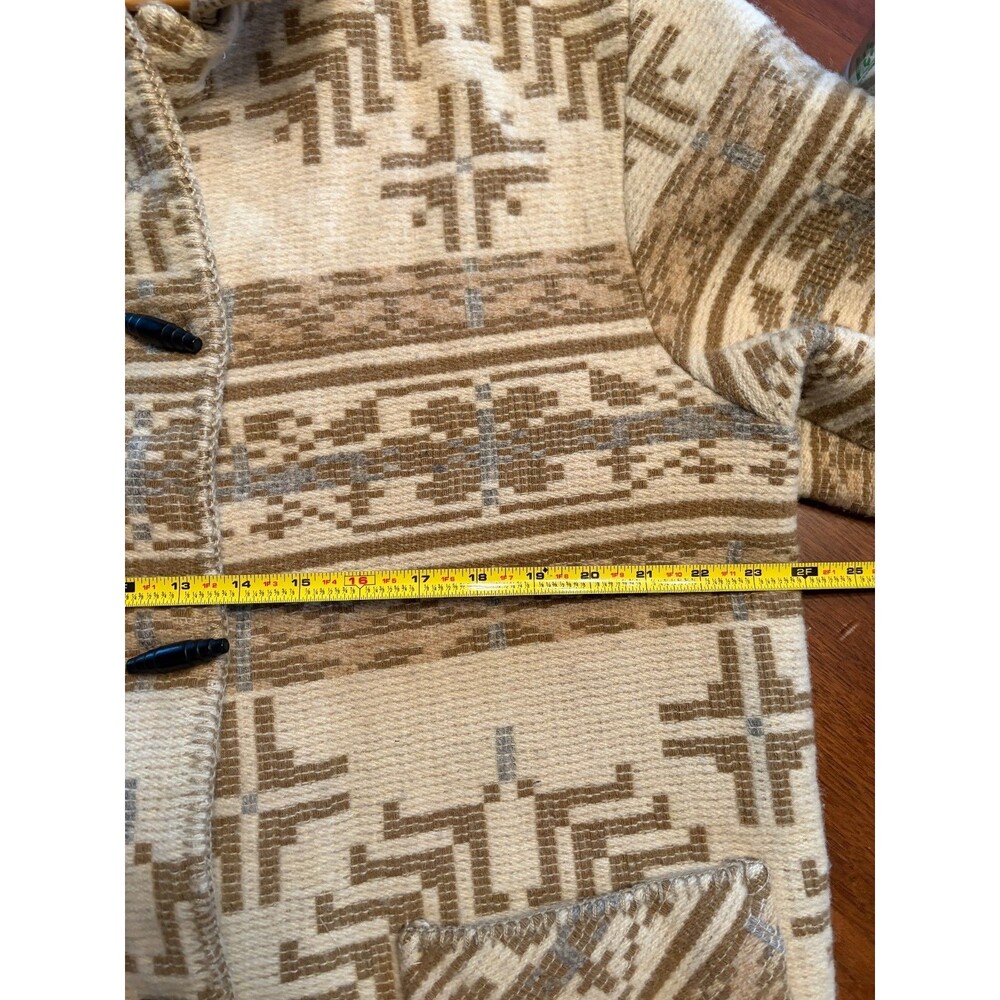 VTG Lands End Wool Coat Blend Aztec Print Jacket Beige Tan Southwest Geometric - Picture 12 of 16
